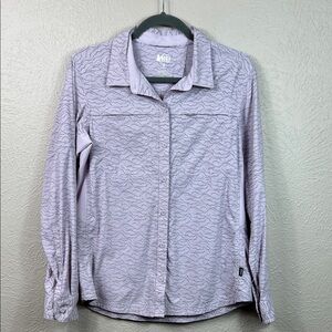 REI Co-op Lavender Gray Allover Print Long Sleeve Outdoor Blouse  Short Medium